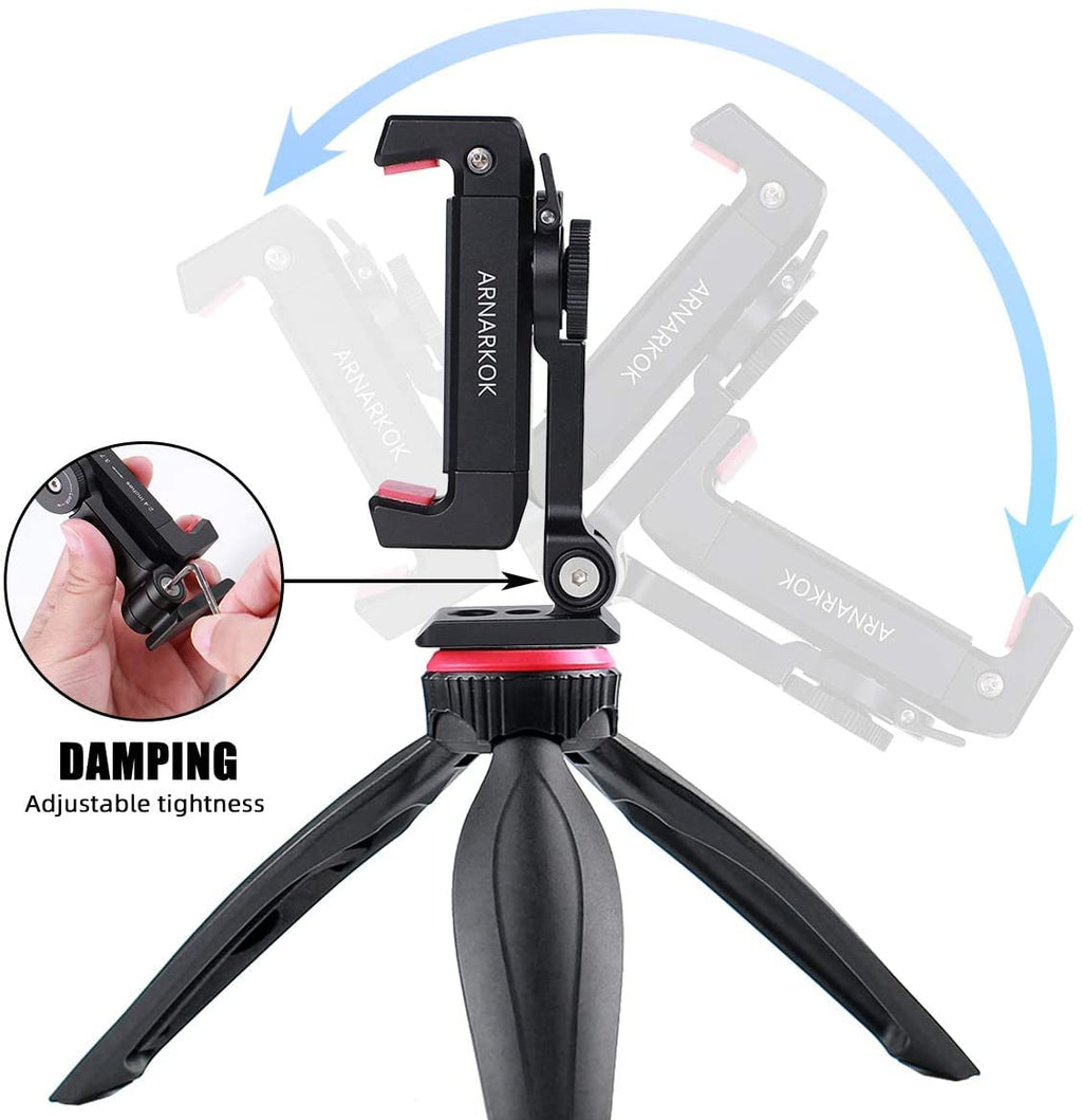 Arnarkok Metal Phone Tripod Mount with Rotatable Cold Shoe Mount