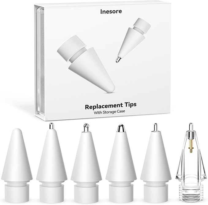 Inesore 6 Styles Replacement Tips for Apple Pencil Pro,Multiple Options Metal Durable Nibs Accessories for Apple Pencil Pro/2nd Generation/1st Gen/USB-C (6 Pack)