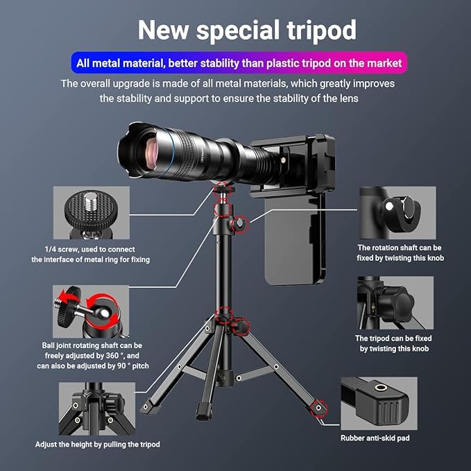 APEXEL 36X HD Telephoto Lens for iPhone/Samsung/Android | High Power Zoom Camera Lens with Tripod Mount, Universal Smartphone