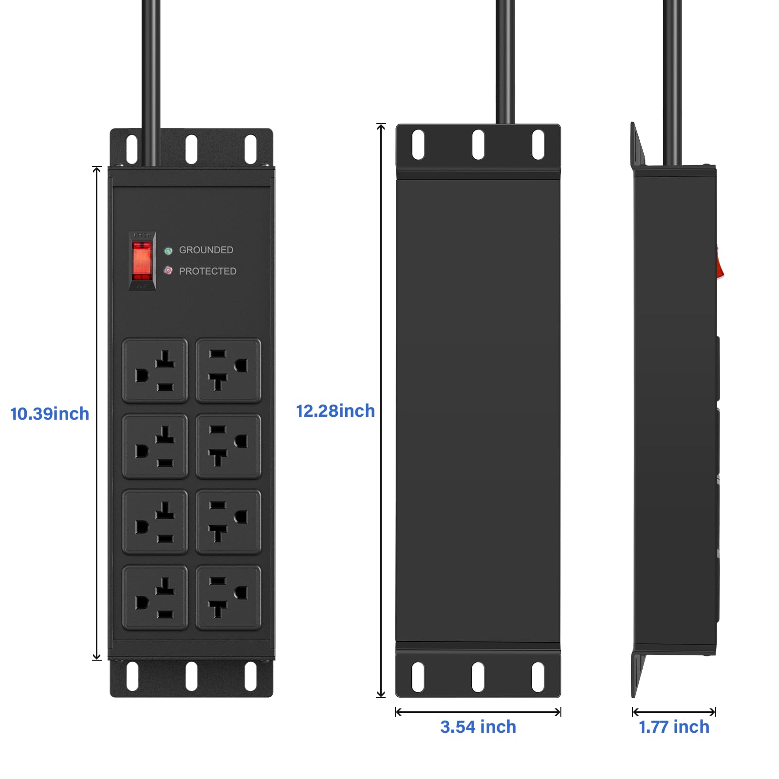 CCCEI 12 Gauge Heavy Duty Power Strip, 8 Ports, Black, 12FT.