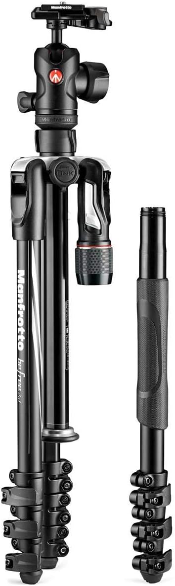 Manfrotto MKBFRLA4B-BHM Befree Advanced 2N1 Travel Tripod with Monopod, Lever Lock, Tripod Bag, Plate and Ball Head Included for Canon, Nikon, Sony, DSLR, CSC, Mirrorless, Up to 9 kg, Aluminium