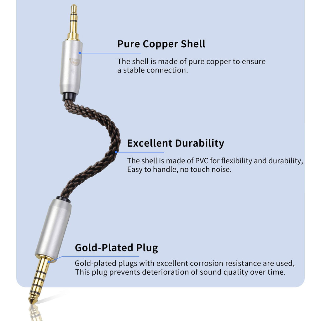 okcsc 4.4MM Male to 3.5MM Pro Male Ultra Short Hifil Male to Male AUX Audio Cable OFC Pair Recording Cable Wire-Breakage-Prevention Design Adoption of 8-Core Braided Structure 5.82 inch