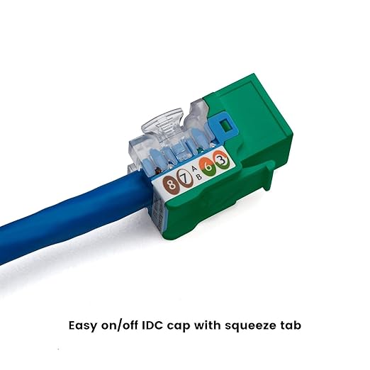 trueCABLE Cat6 Keystone Jack, Unshielded (UTP), 90 Degree Punch-Down, PoE++ (4PPoE) 100W, UL Listed, ETL Verified, ANSI/TIA Certified, Modular RJ45 Female, Green, 12 Pack