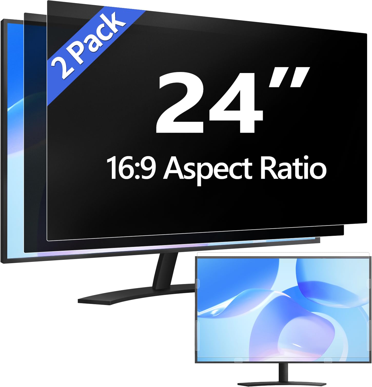 Easges [2 Pack] 24 Inch Computer Privacy Screen Filter for 16:9 Aspect Ratio, Eye Protection, Anti-Glare, Anti-Blue Light Computer Monitor Privacy Filter, Removable Anti-Scratch 24in Protector Film