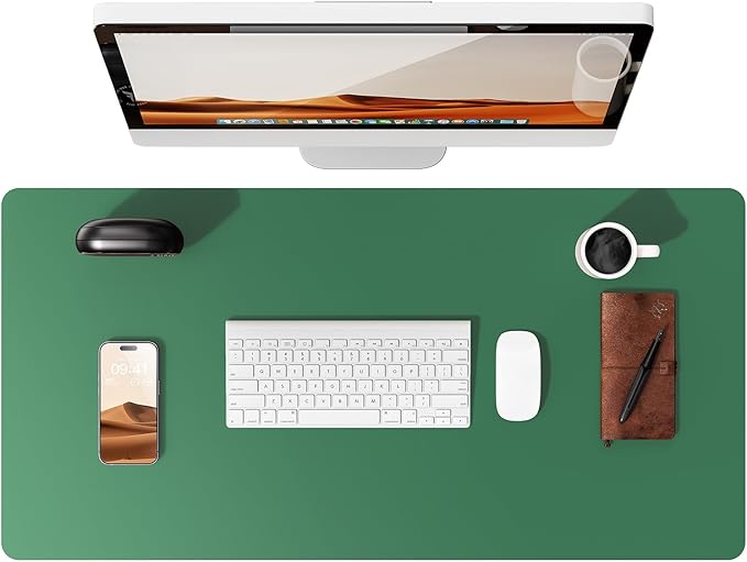 YSAGi Leather Desk Pad Protector, Office Desk Mat, Large Mouse Pad, Non-Slip PU Leather Desk Blotter, Laptop Desk Pad, Waterproof Desk Writing Pad for Office and Home (Jade Green, 35.4" x 17")