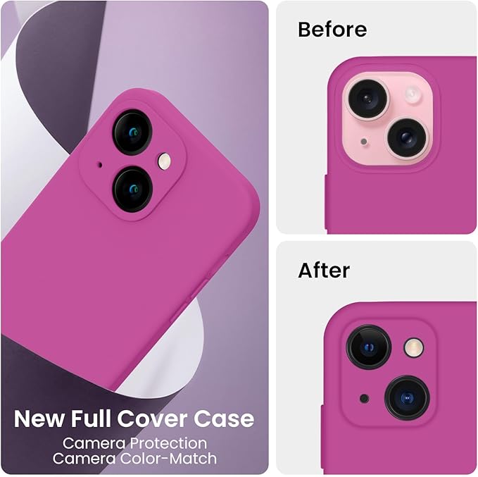 FireNova Designed for iPhone 15 Plus Case, Silicone [Camera Protection] Case with [2 Screen Protectors], Soft Anti-Scratch Microfiber Lining Inside, 6.7 inch, Shocking Pink
