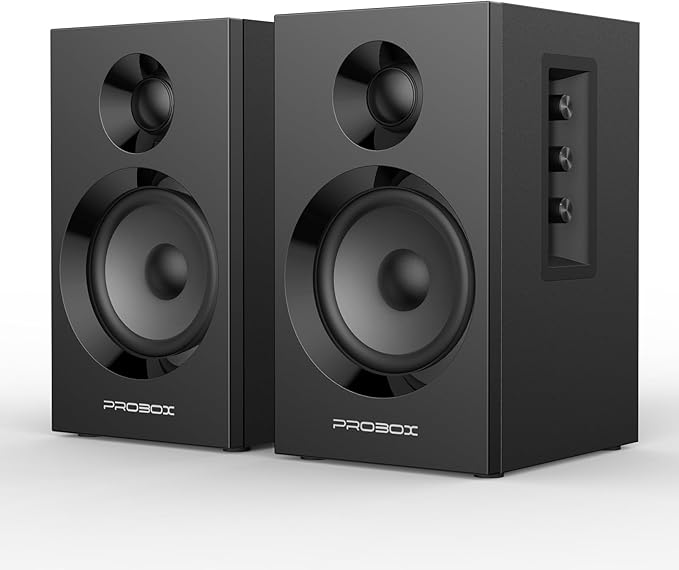 BT16 HiFi Bookshelf Speakers 3.5" Woofer with 1" Tweeter, 60W(30Xx2) Bluetooth 5.3, Powered Stereo Speaker with 24bit DAC USB and Adjustable Treble/Bass, Computer Gaming PC Speakers - Black