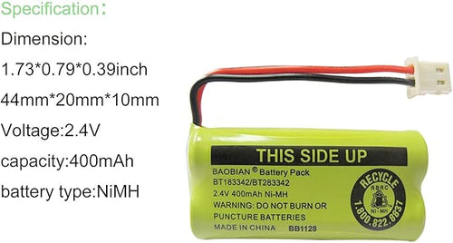 BAOBIAN 2.4V 400mAh Cordless Home Phone Battery for AT&T BT162342 BT-162342 BT166342 BT-166342 BT266342 BT-266342 BT183342 BT-183342 BT283342 BT-283342 VTech CS6329 CS6114 CS6419(Pack of 2)