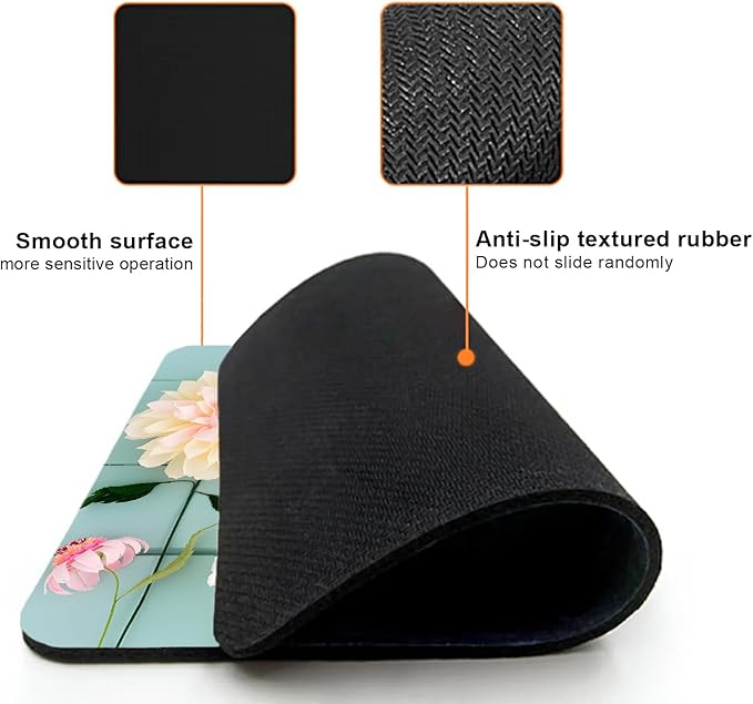 Mouse Pad, Cute Blue Wood Beautiful Flower Mouse Pads for Desk, 9.5" x 7.9" Non-Slip Rubber Base Computer Mousepad with Women, Portable Square Design for Wireless Mouse and Pad Laptop Office & Travel