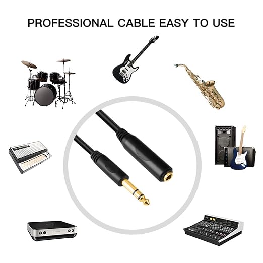 Devinal 6.35mm 1/4" inch TRS Plug Male to 1/4 Female Headphone Guitar Extension Cable Cord, Gold Plated Audio Cable Stereo Extender, 10 feet (3 M)