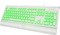 Large Print Backlit Computer Keyboard, USB Full Size Wired Keyboards with 7-Colors Backlight, Wrist Rest, Light Up Keyboard for Windows, PC, Laptop - Easy to See, Easy to Setup