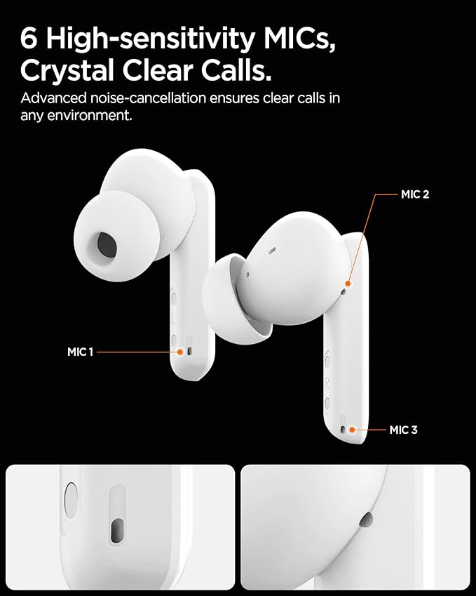 Spigen True Wireless Earbuds, Active Noise Cancellation Bluetooth Headphones with 30H Playtime, EQ Customizing App, 6 Mics, Gaming Mode, LCP Graphene Driver - Black