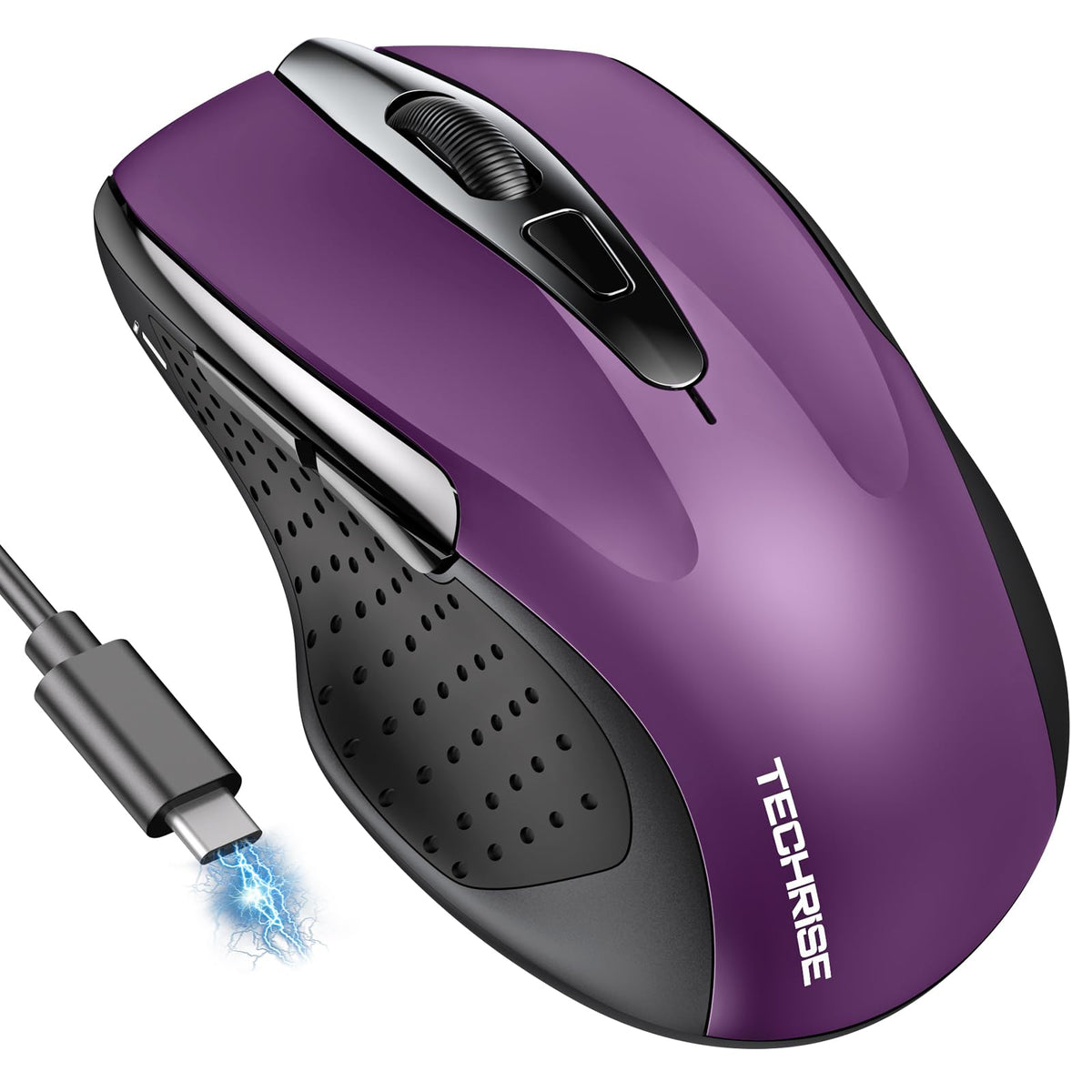 TechRise Bluetooth Mouse (BT5.0/3.0 & 2.4G) Rechargeable Wireless Mouse 2.4GHz with USB A Receiver, 4800 DPI Optical Tracking, 6 Adjustable DPI, Quiet Clicks, 6 Buttons, Wide Compatibility - White