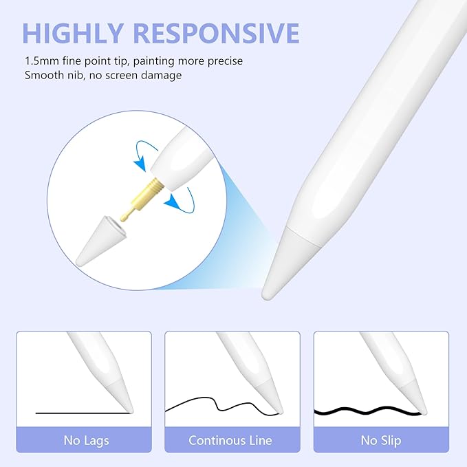 COO Stylus Pen for iPad Pro Air Mini 2018-2024, Palm Rejection Fast Charge