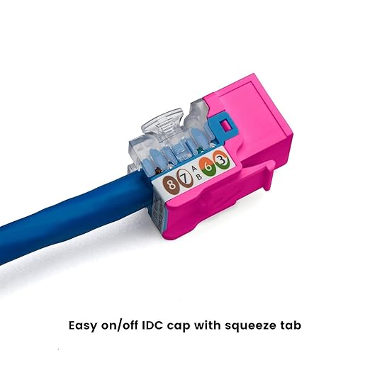TRUE CABLE Cat6A Keystone Jack, 90 Degree Punch-Down, PoE++, 48 Pack, Pink, 328 Feet, 8P8C, UTP, 23/24 AWG, Compatible with Router, Switch, Computer, IP Camera, Indoor Use, Ethernet Cable Connectors