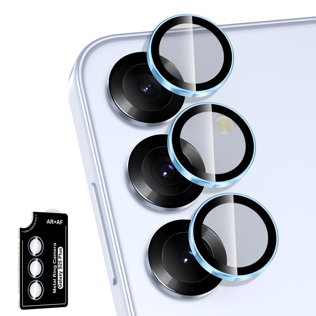 Avocase for Samsung Galaxy S25 Plus Camera Lens Protector, Individual Metal Ring Tempered Glass Lens Cover, [Strong Adsorption] Scratch Resistant Ultra-Thin HD Clear Lens Cover, 1 Set-Blue Ring