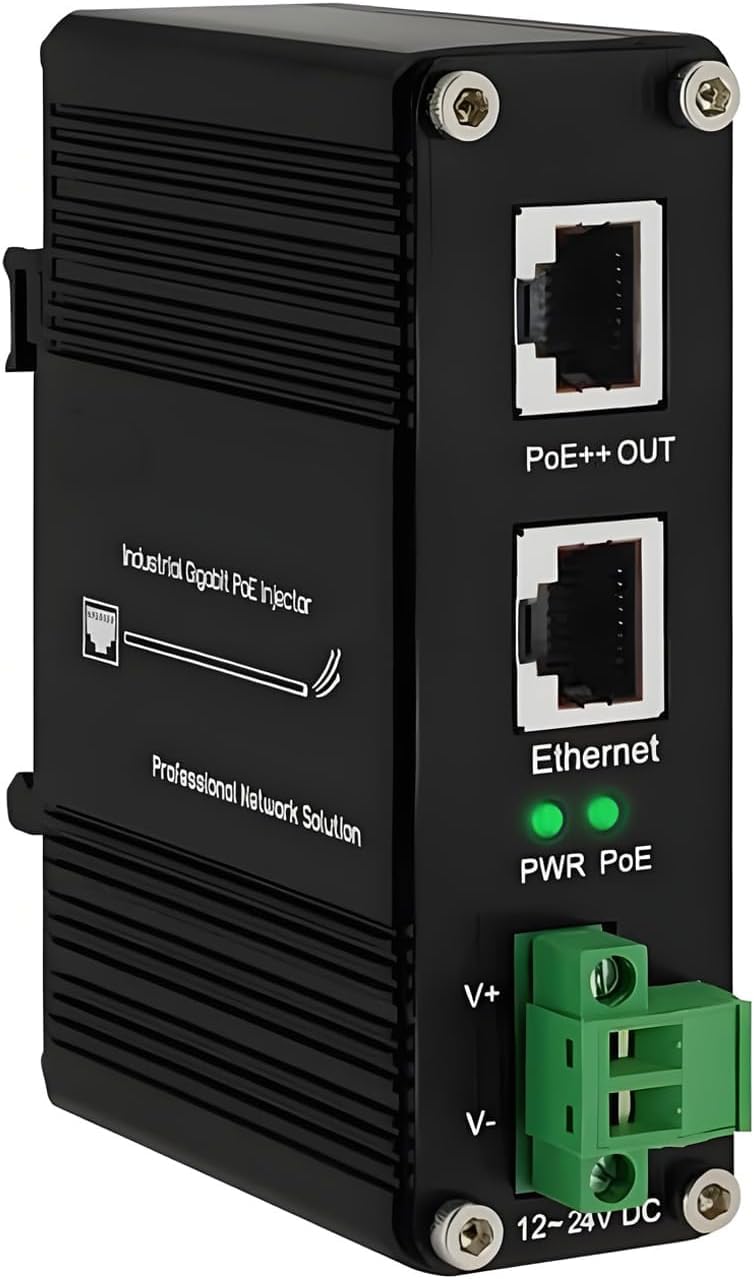 xoxnikior Industrial Gigabit 95W PoE++ Injector, 12-48VDC, DIN-Rail