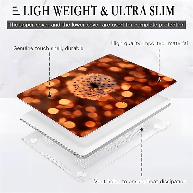 Compatible with MacBook Air 13.3 13.6 Inch Case 2022 2021 2020 2019 Plastic Hard Shell Case Cover,13.3 Air (A1932/A2179/A2337), Dandelion
