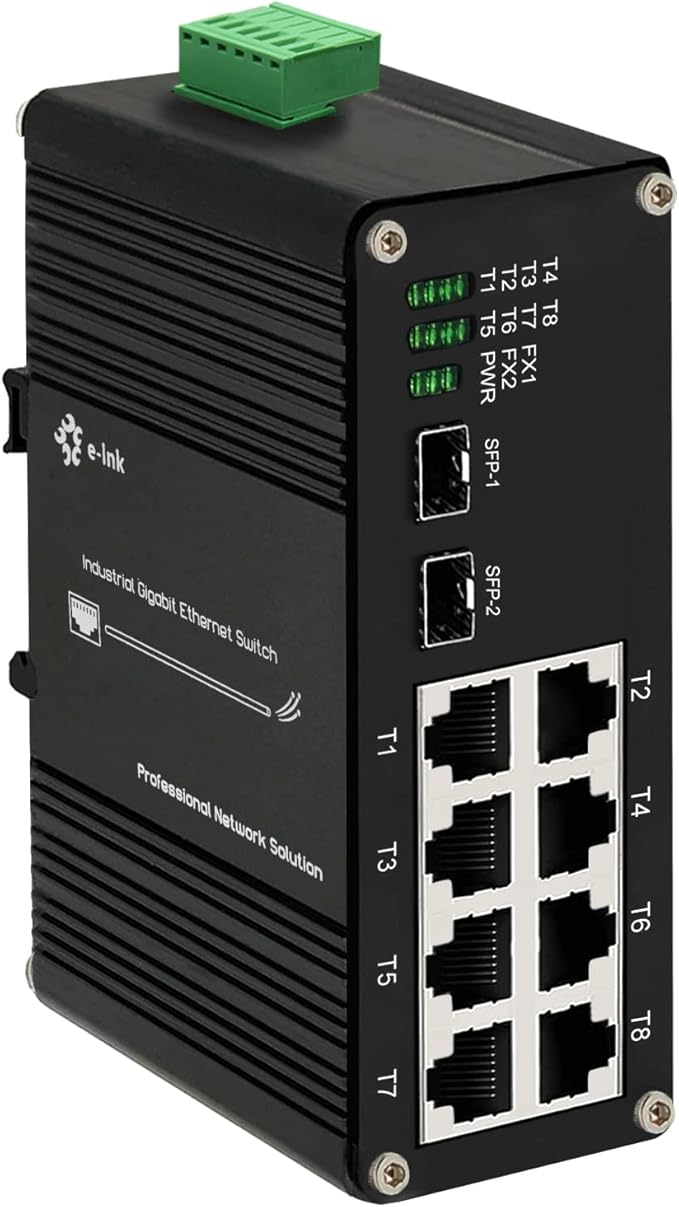 Industrial 8-Port Gigabit Ethernet Switch DIN Rail/Wall-Mount 8 port RJ45 10/100/1000Mbps Unmanaged DIN-Rail Switch Hardened 10 Ports Ethernet Fiber Switch with 2 SFP Fiber ports