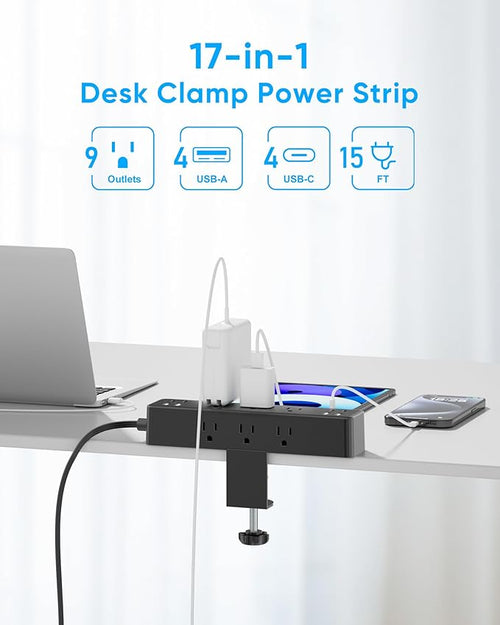 ACOZVIN Desk Clamp Power Strip 15FT, 40W Total Fast Charging Station