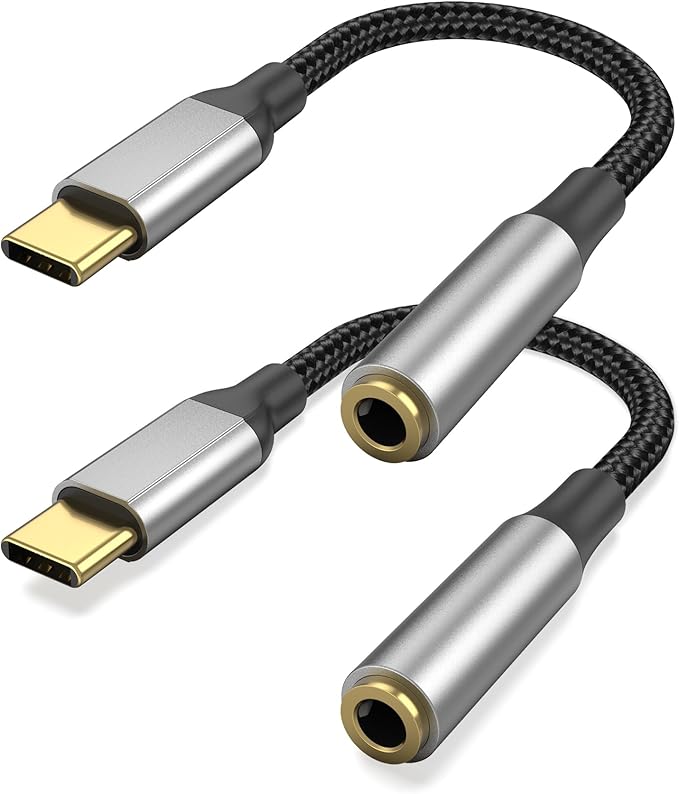 USB C to 3.5mm Headphone Jack Adapter with DAC Chip, 2 Pack HiFi USB-C to Audio Dongle Compatible with iPhone 16 15 Pro Max, Galaxy S25 S24 S23 S22, iPad Pro, MacBook, USBC to Aux Adapter