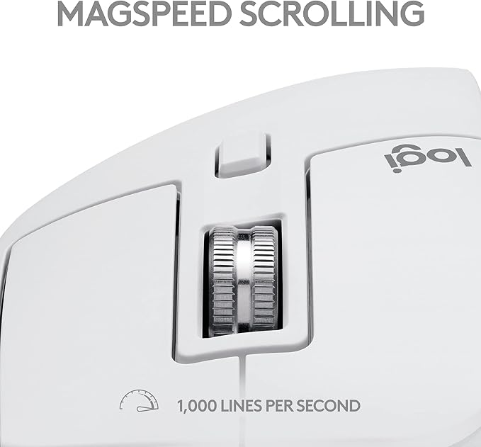Logitech MX Master 3S for Mac - Wireless Bluetooth Mouse with Ultra-Fast Scrolling, Ergo, 8K DPI, Quiet Clicks, Track on Glass, Customization, USB-C, Apple, iPad - Pale Grey