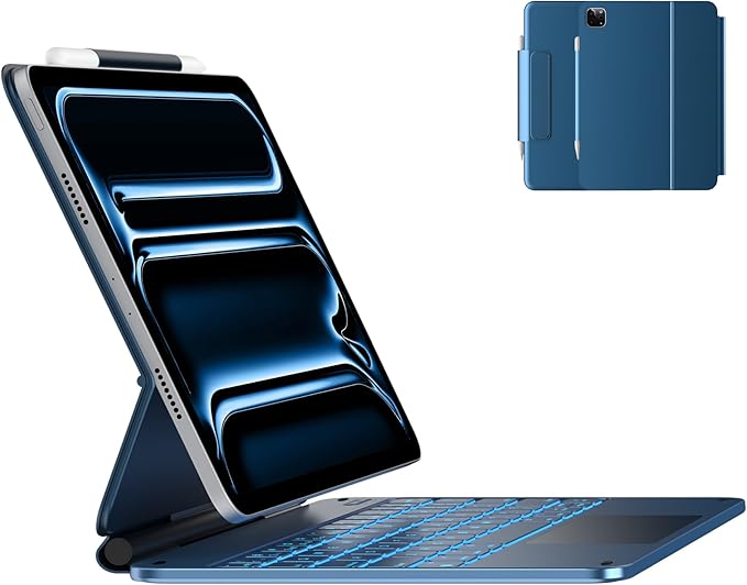 typecase Keyboard Case for iPad Pro 11-inch (M4) 2024,Magic Keyboard with 11 Colors Backlight for iPad Pro 11,Keyboard Case with Pencil Holder,Multi-Touch Trackpad,Easy-Set Magnetic Stand,Pacific Blue