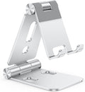 OMOTON Foldable Cell Phone Stand, C4 Portable Aluminum Phone Holder, Adjustable Phone Dock Cradle Compatible with iPhone 16/15/14/13 Pro Max, Samsung Galaxy, Small Tablets, All Smart Phones, Silver
