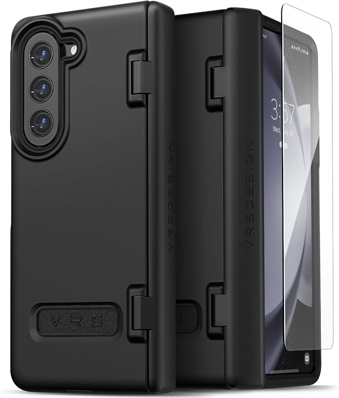 VRS DESIGN Phone Case for Galaxy Z Fold 5 5G (2023) [Terra Guard Modern], Premium Modern Neat Style Case [Anti Scratch Spring-Loaded Hinge Protection] with Screen Protector (Matte Black/Renewed)
