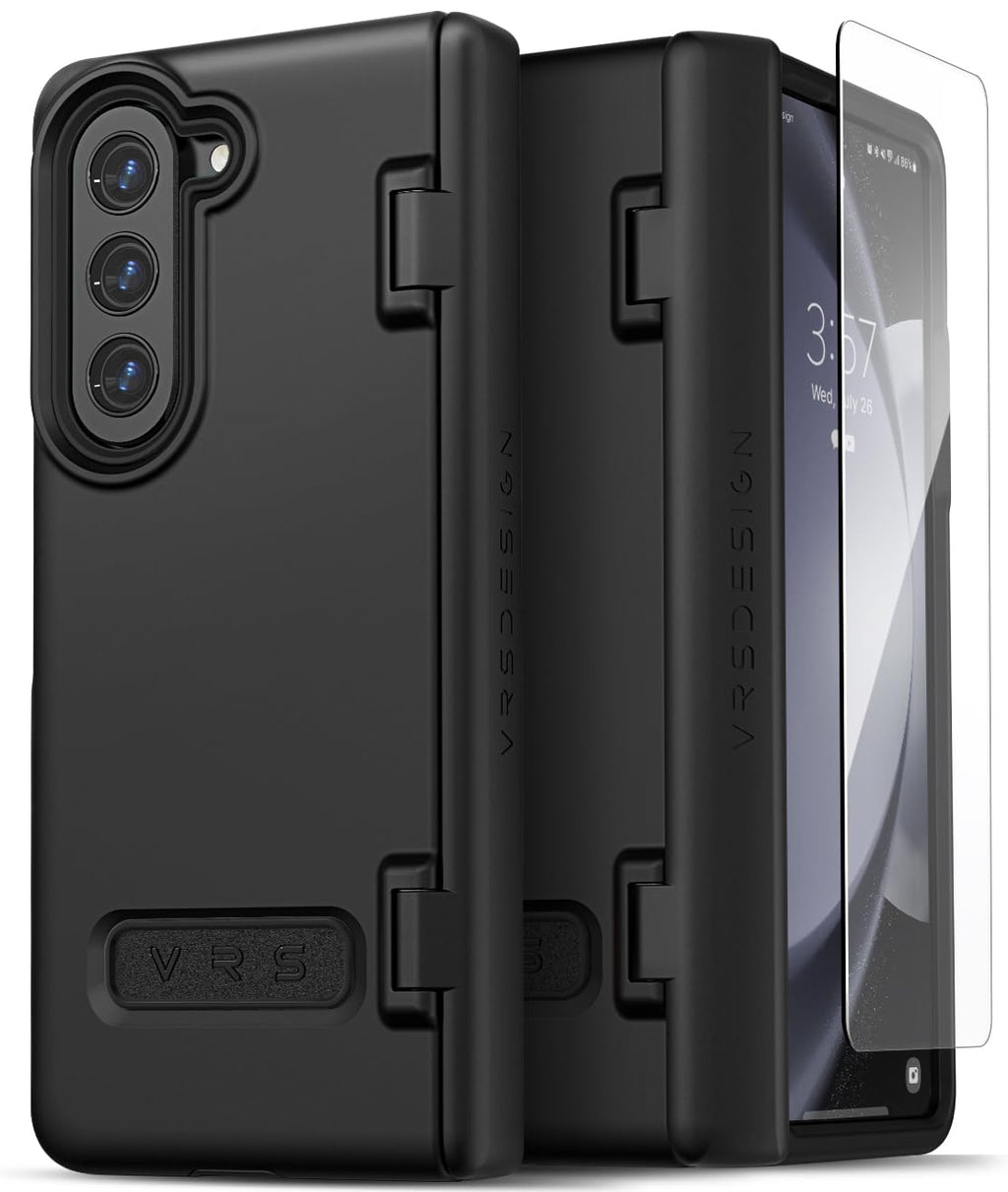 VRS DESIGN Phone Case for Galaxy Z Fold 5 5G (2023) [Terra Guard Modern], Premium Modern Neat Style Case [Anti Scratch Spring-Loaded Hinge Protection] with Screen Protector (Matte Black/Renewed)