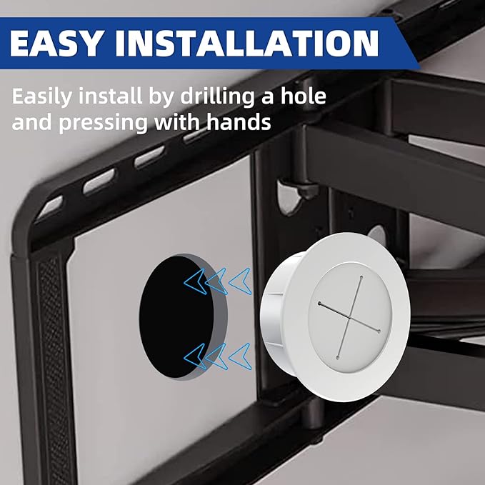 TV Wire Hider Kit for Wall Mount TV, in Wall Cable Management Kit, Includes 2 Pass Throughs and Hole Saw Drill Attachment for Easy Install（Off-White）