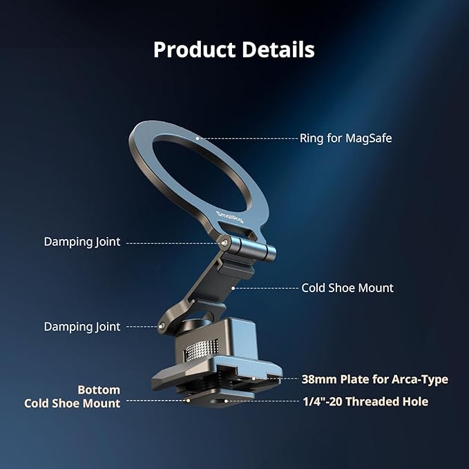 SMALLRIG Metal Phone Mount with Baseplate for Arca-Standard, Compatible for DJI RS 4 Mini, Smartphone Support with Cold Shoe Mount, Phone Tripod Mount for iPhone 16 15 14 etc. - 5339