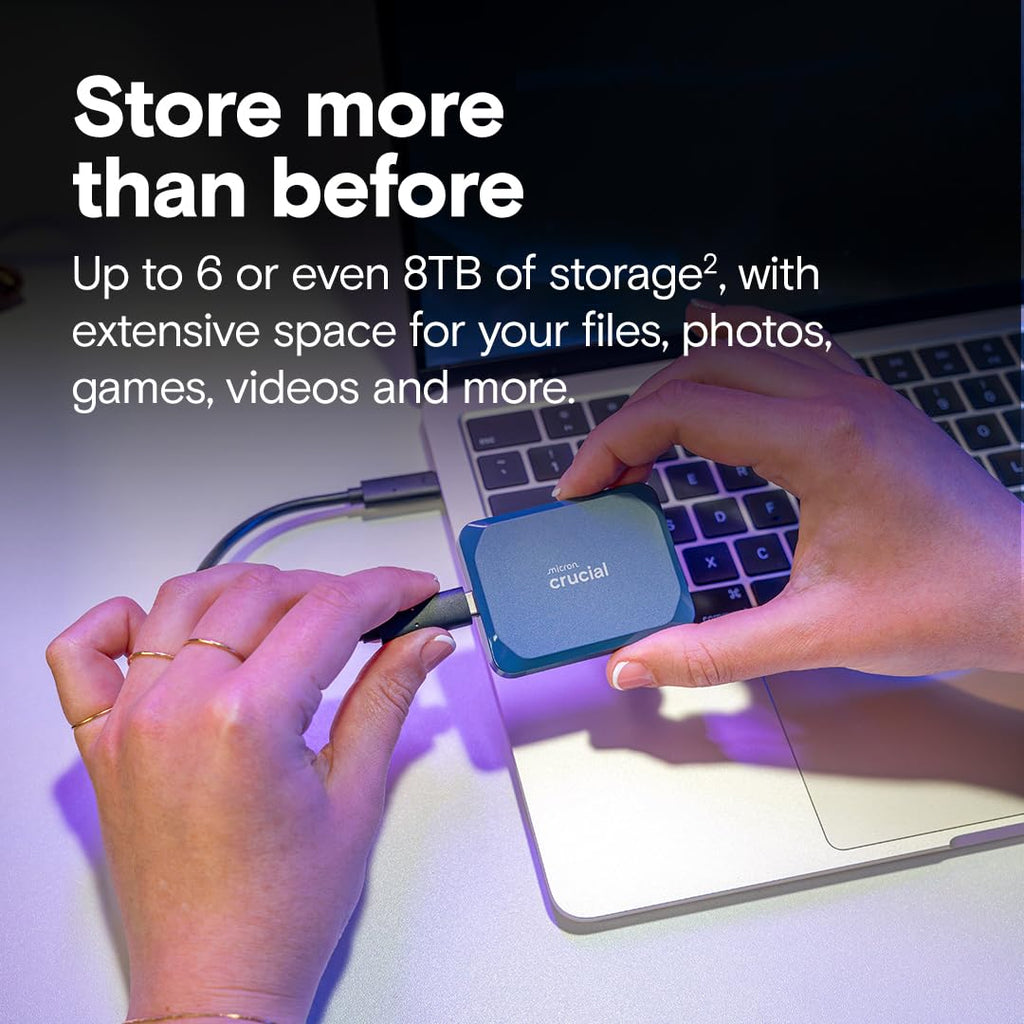 Crucial X10 6TB Portable SSD, Up to 2,100MB/s, USB 3.2 USB-C, External Solid State Drive, Compatible with Windows, Mac & Android, Durable Storage for Games, Photos & Files, Blue - CT6000X10SSD9-02