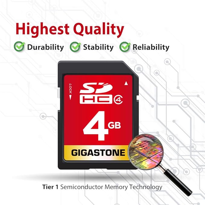 GIGASTONE 4GB SD Card SDHC Class 4 Memory Card for Photo Video Music Voice File DSLR Camera DSC Camcorder Recorder Playback PC Mac POS, with 1 Mini case