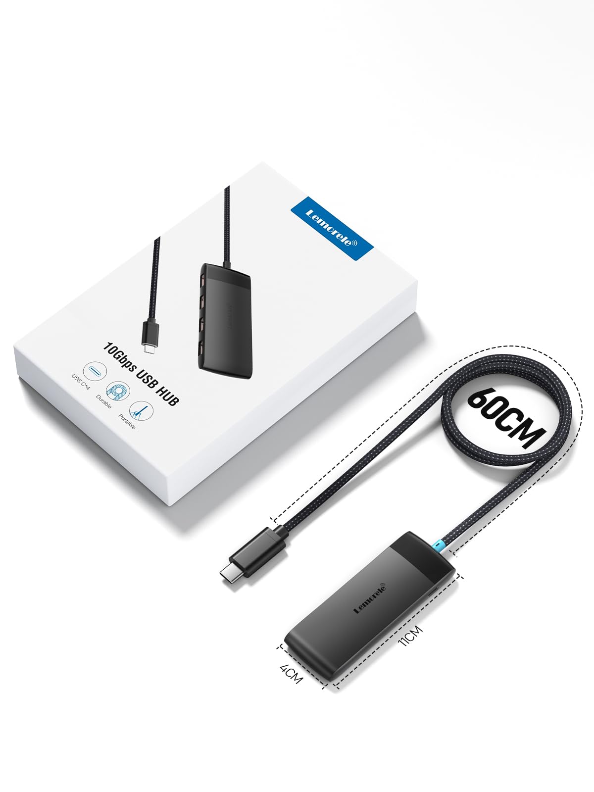 Lemorele USB C Hub 5-in-1 10Gbps, 2 USB A & 2 C Data Ports, 23.6in Cable