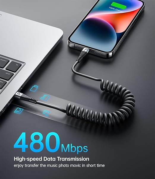 USB Type C to Lightning Cable 3FT 2Pack Coiled iPhone Charger Fast Charging