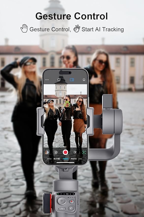 FUNSNAP C05 Kit Gimbal Stabilizer for Smartphone, iPhone Gimbal 3-Axis with Magnetic Fill Light/AI Tracking Sensor for iPhone 16 15 14 Pro Max Android Handheld Phone Gimbal for Video Recording