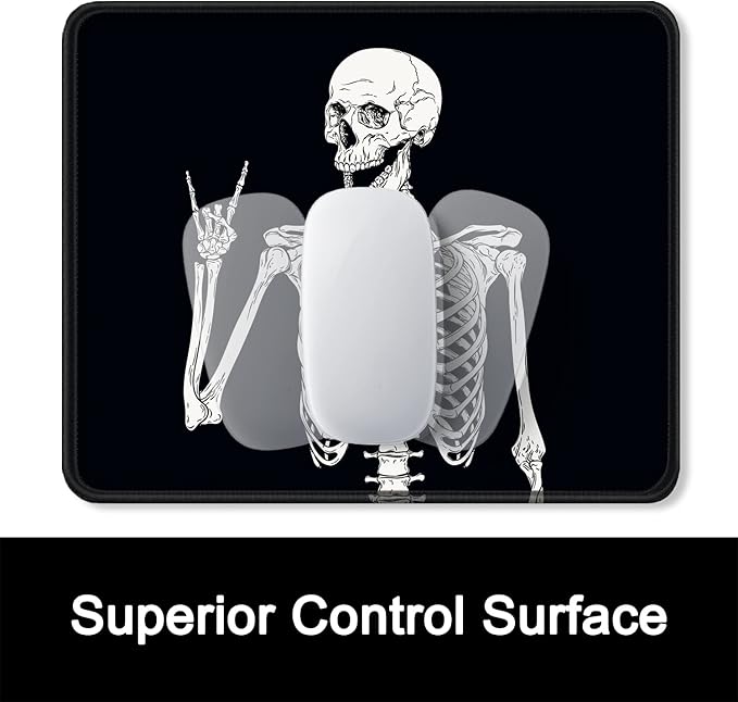 ITNRSIIET Mouse Pad with Stitched Edge Premium Textured Smooth Precise Operation Waterproof Washable Non-Slip Rubber Base Desktop Protection Mat, 10.2×8.3×0.12 inches, Human Skeleton