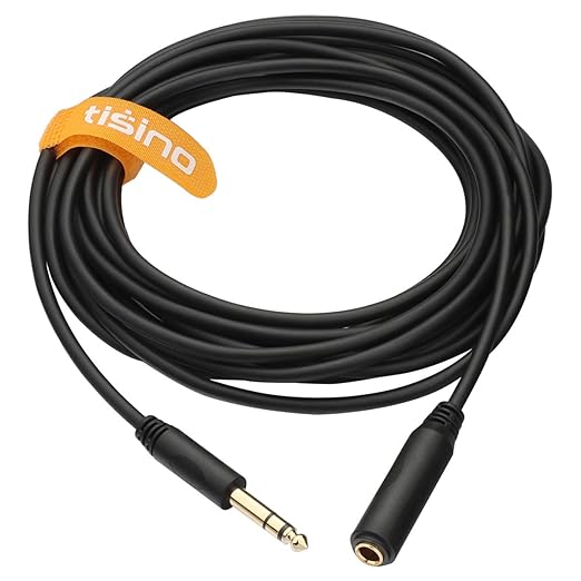 Tisino 1/4 Extension Cable 15 ft, Headphone Extension Cable Quarter inch TRS Male to Female Stereo Guitar Extension Cable Cord