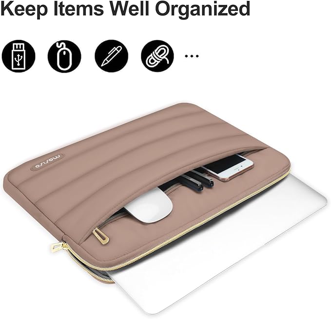 MOSISO 15-15.6 inch Laptop Case, 16 inch Puffy Laptop Sleeve Compatible with MacBook Pro 16, HP Dell ASUS Acer Toshiba Lenovo Notebook Computer, Polyester Horizontal Bag with Small Case, Brown