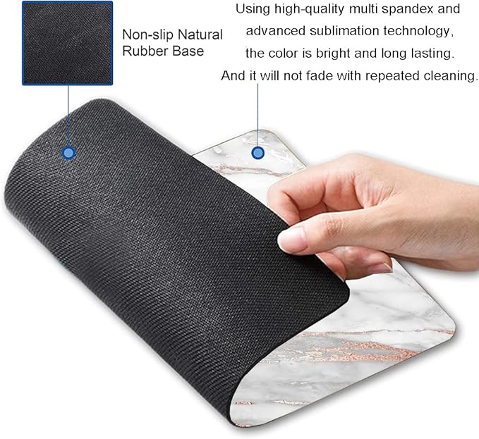 Mouse Pad, Marble Mouse Pad, Premium-Textured Mouse Mat Square Waterproof Non-Slip Rubber Base Computer Mousepads for Office Laptop Desk, Gray Rose Gold Marbling