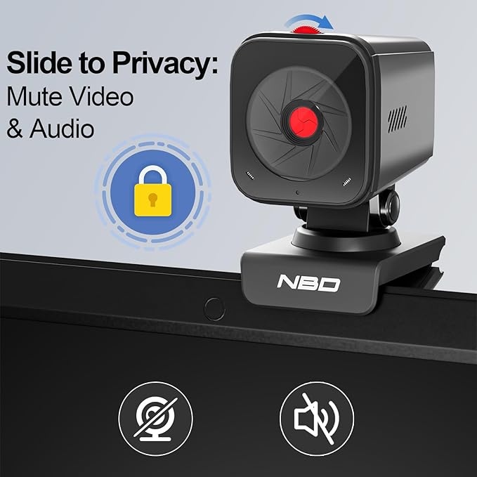 NBD 2K Webcam for PC & Laptop, Autofocus Computer Camera with Remote Control, 2 AI-Noise Canceling Microphones, Stereo Mics, Adjustable Field of View, Low-Light Correction, Built-in Privacy Cover W100