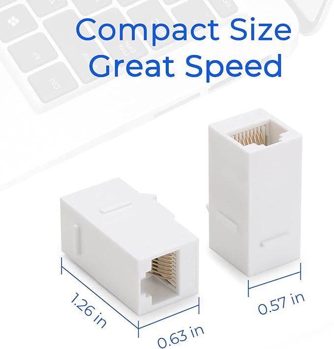 Rapink RJ45 Coupler Inline Adapter Keystone, Female to Female Network Connector 5 Pack for Ethernet Cat6/Cat5e/Cat5 Cable Extender with Gold Plated White