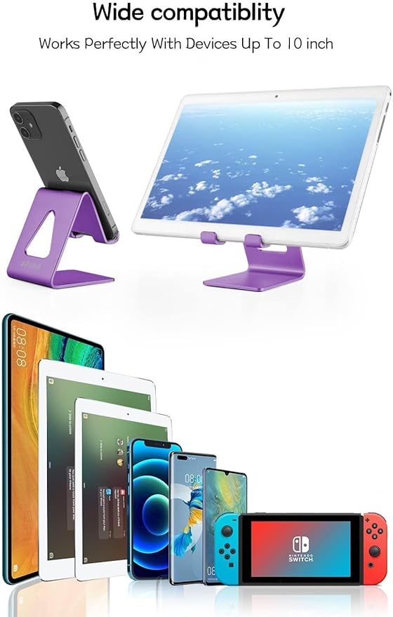 Cell Phone Stand, Phone Holder for Desk, Aluminum Desktop Phone Dock for iPhone 15 14 13 12 pro 11 X Xs max 8 7 6 6s Plus SE Samsung All Smart Phones,Purple