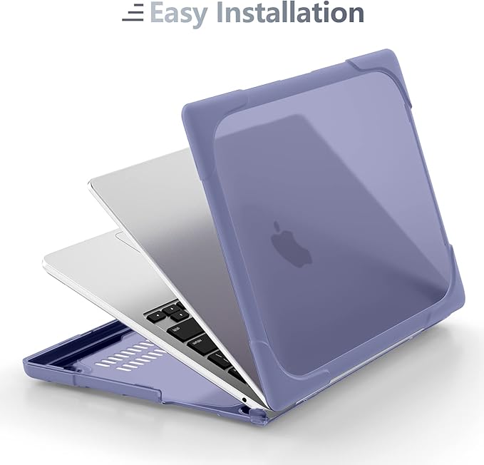 Batianda for M4 MacBook Air 13.6 inch Case 2025 2024 2022 Release Model A3240 A2681 M2 A3113 M3, Heavy Duty Shockproof Protective Hard Shell with Fold Kickstand & Keyboard Cover, Lavender Grey