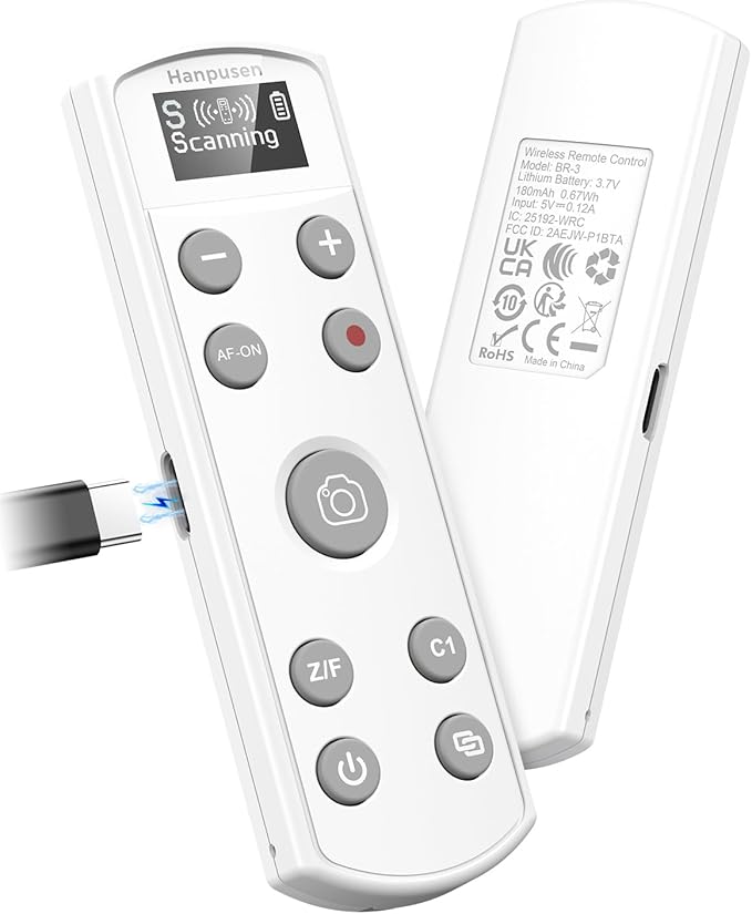 Hanpusen Rechargeable Camera Remote Control for Sony - Wireless Shutter Release with OLED Screen compatiable with ZV-1F,ZV-1II,ZV-1,ZV-E10II,ZV-E10,A6100,A6400,A6600,FX30,FX3;Replace Sony RMT-P1BT