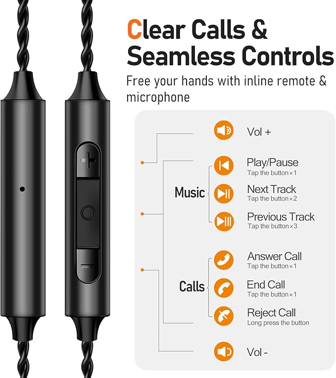 Vibes 202M Wired Earbuds - HiFi in Ear Monitor Headphones - Noise-Isolating Ear Buds w/ Mic - Clear Sound, Deep Bass & Comfort-Fit Gaming Earphones - MMCX to 3.5mm & Silver Plated Cord, Carrying Case