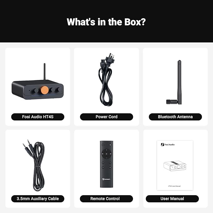 Fosi Audio HT4S Bluetooth Amplifier for Outdoor Speakers, 4 Channel Power Amp for Home Theater, Outdoor Gathering, 4.1/5.0 Ch Stereo Home Audio Receiver, Supports AUX/Optical Input with Remote Control