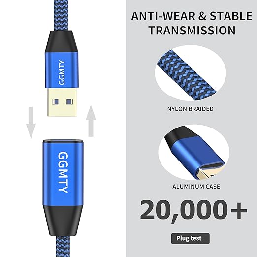 USB 3.0 Extension Cable 1.5 ft(2 Package), Type A Male to Female Extension Cord Durable Braided Material High Data Transfer Compatible with USB Keyboard,Mouse,Flash Drive, Hard Drive,Printer