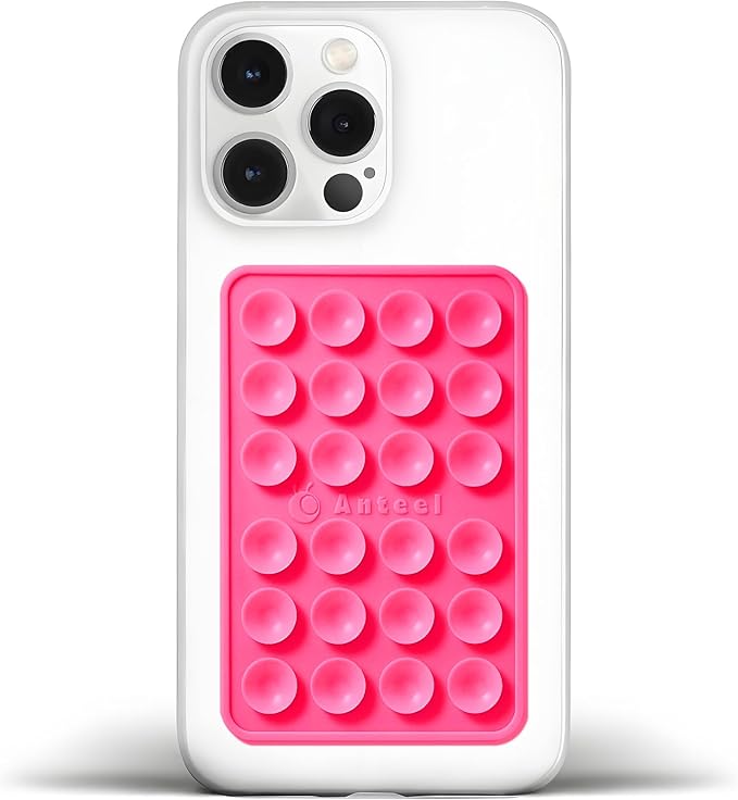 Anteel Medium-Sized Silicone Suction Phone Case Adhesive Mount, Enhanced Suction Power and Upgraded Thickened Sticky Phone Grip, Durable, Hands-Free Sticky Phone Holder, 2.28"x3.46" (Rose)